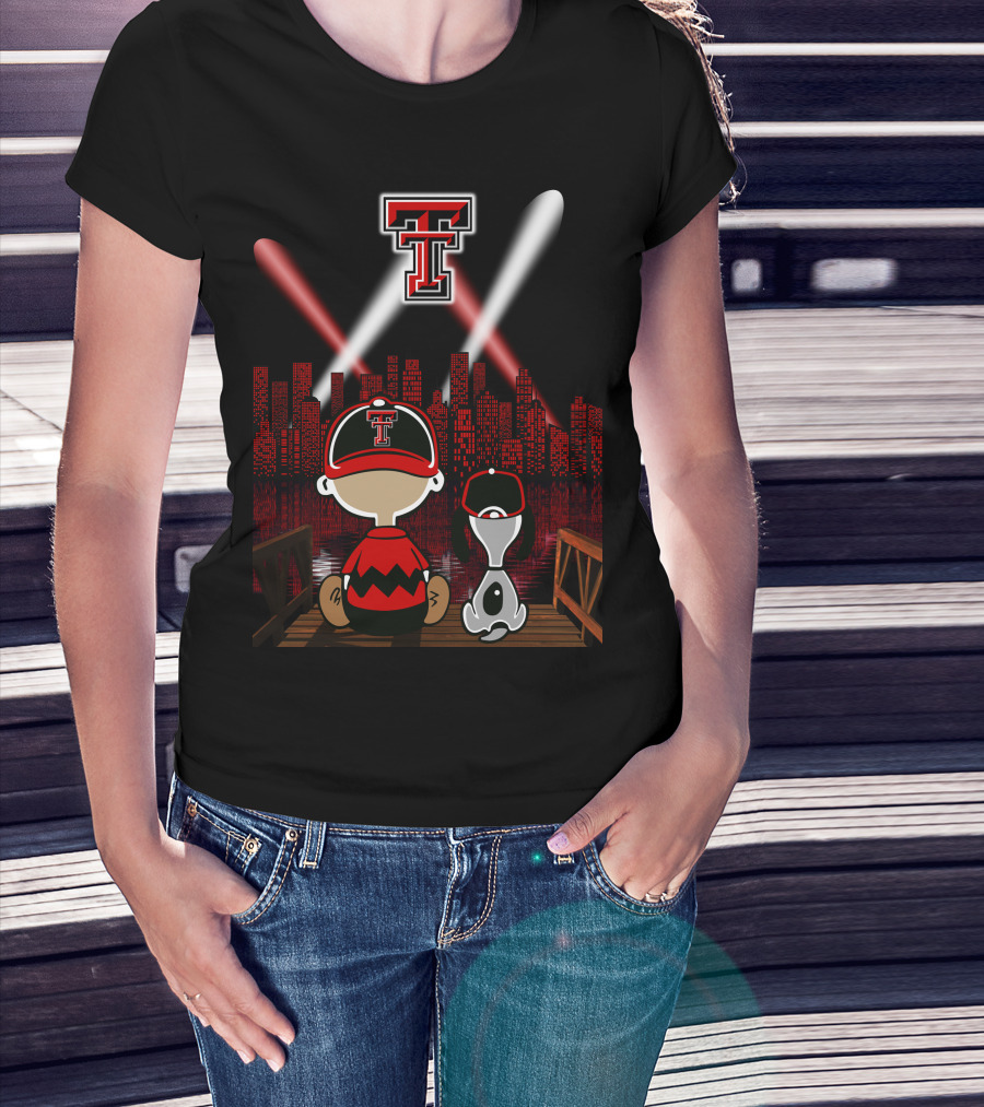 Texas Tech Red Raiders Cityscape Night Adventure With Iconic Characters T-Shirt