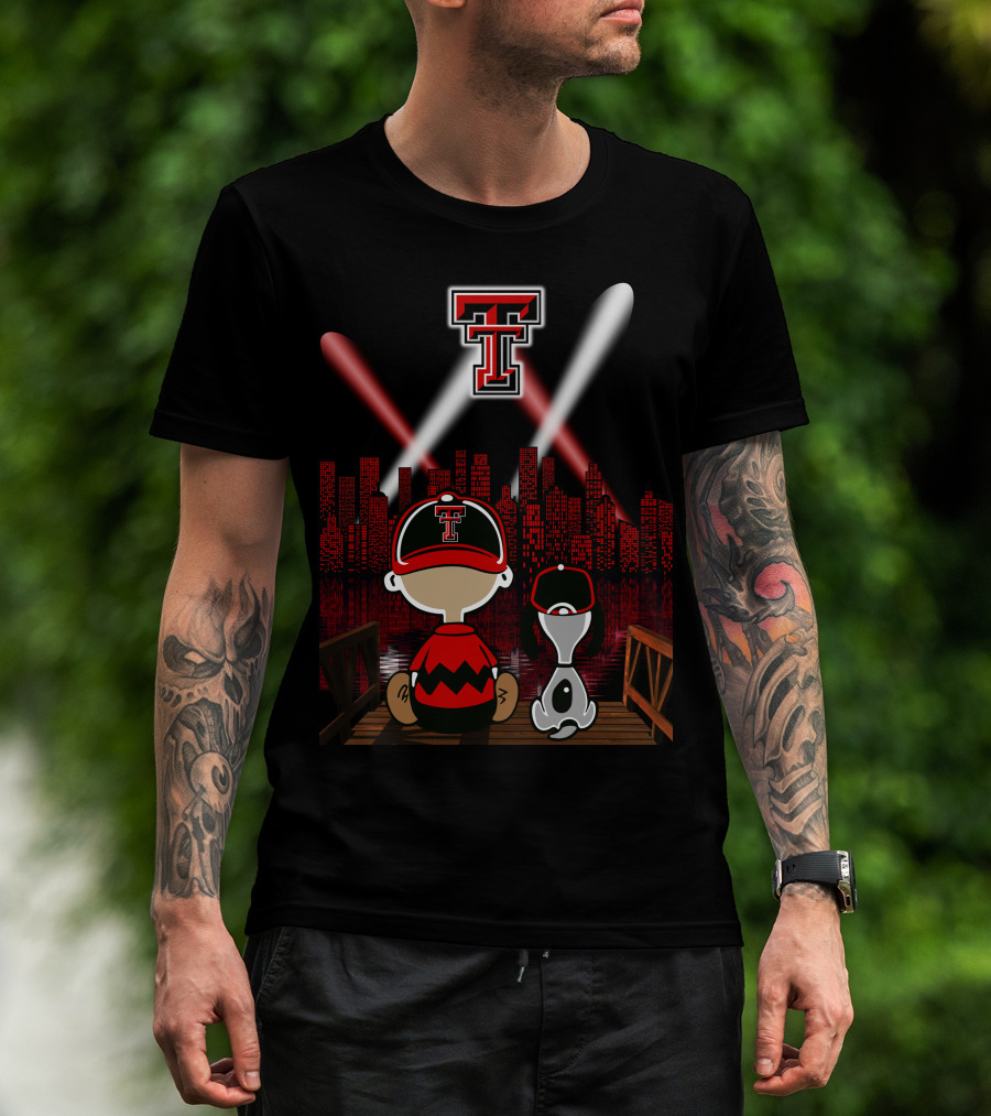 Texas Tech Red Raiders Cityscape Night Adventure With Iconic Characters T-Shirt