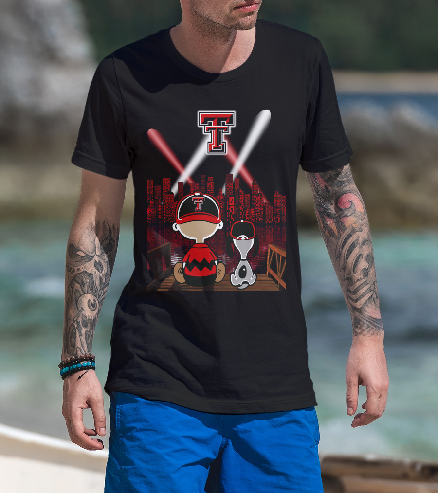 Texas Tech Red Raiders Cityscape Night Adventure With Iconic Characters T-Shirt