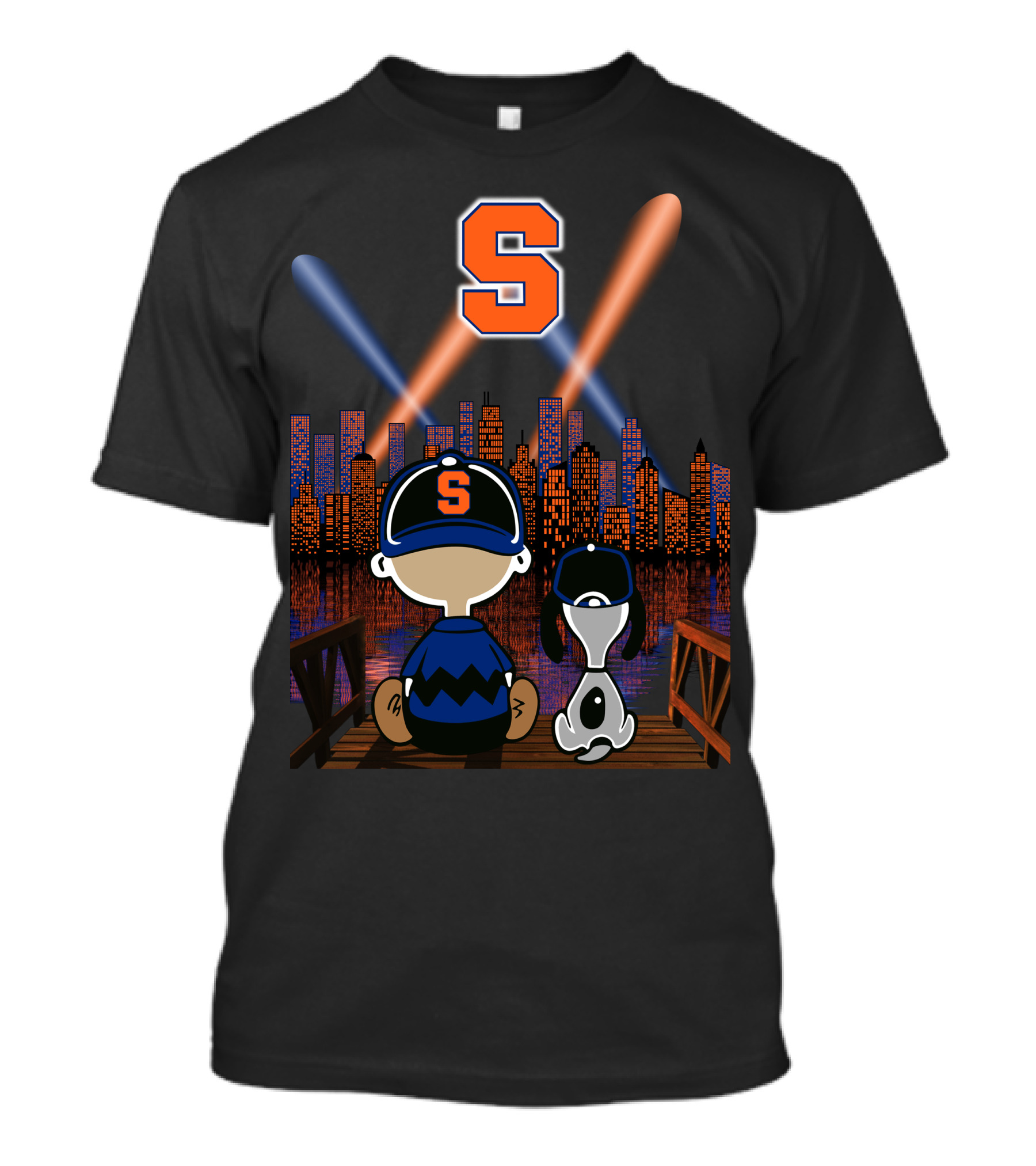 Syracuse Orange City Night Skyline With Baseball Cap And Letter S T-Shirt