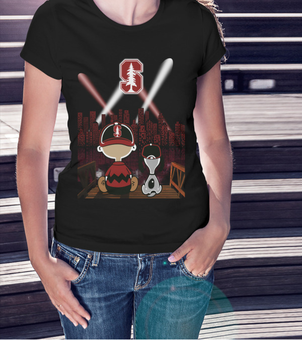 Stanford Cardinal City Night Skyline Peanuts Characters T-Shirt