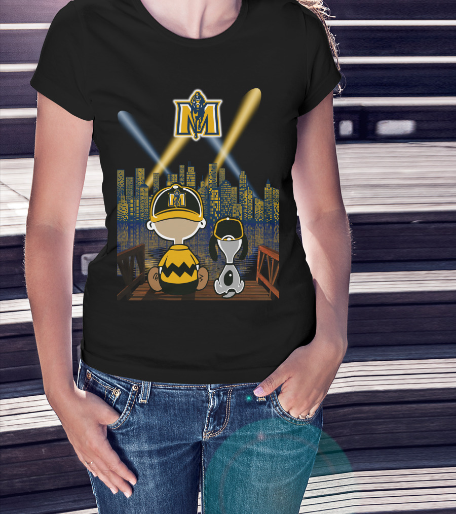 Murray State Racers City Night Skyline With Mascot And Cartoon Characters T-Shirt