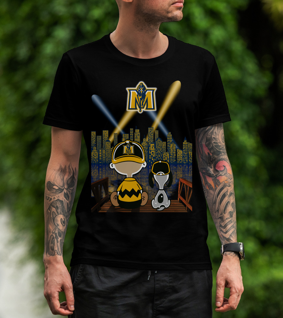 Murray State Racers City Night Skyline With Mascot And Cartoon Characters T-Shirt