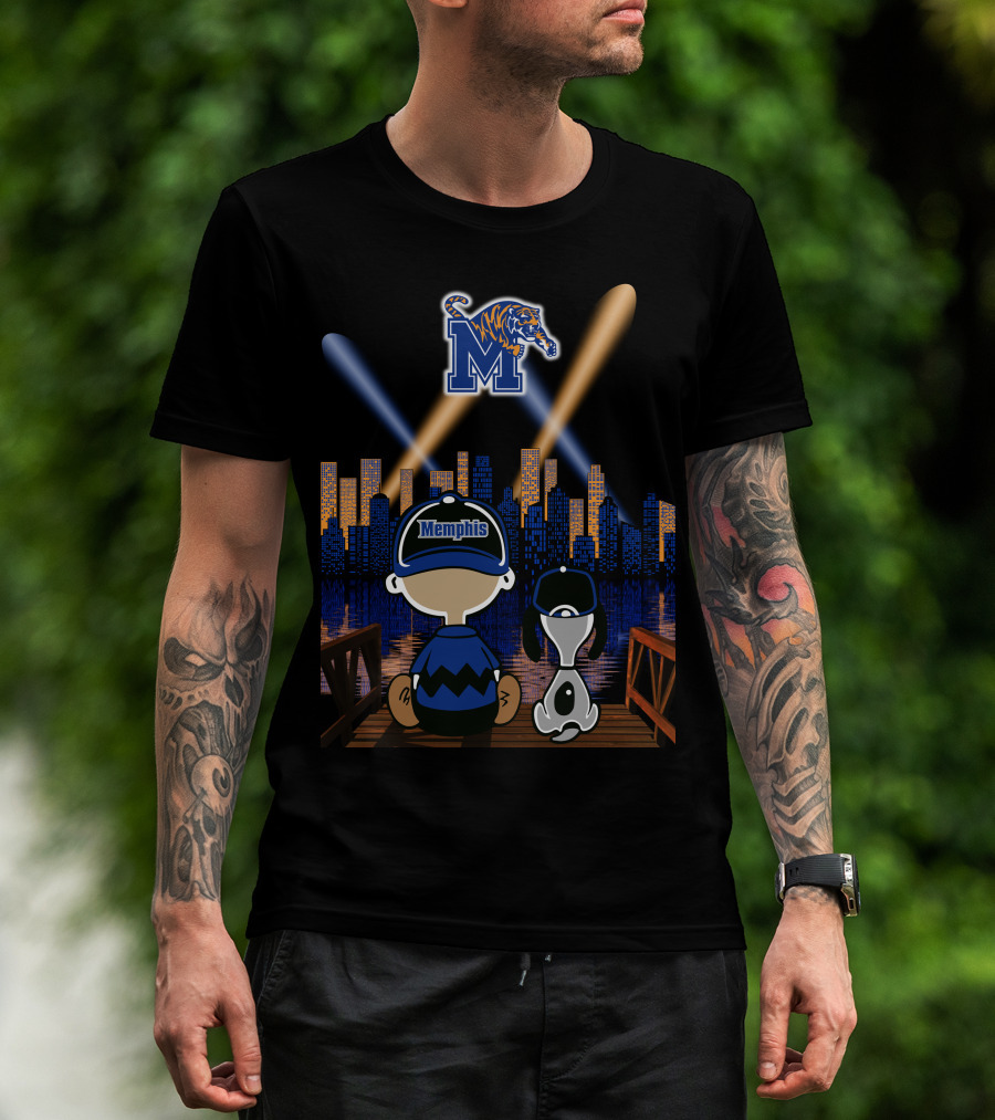 Memphis Tigers Skyline Night With Fans And Mascot Scene T-Shirt
