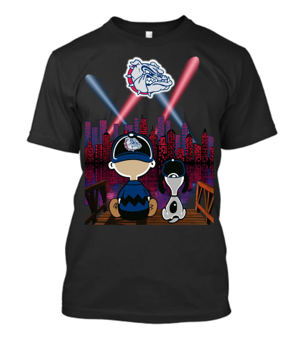 Gonzaga Bulldogs Night Cityscape With Skyline And Cartoon Characters T-Shirt