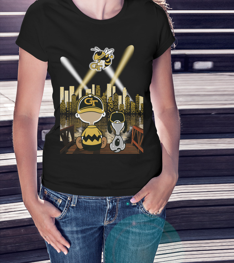 Georgia Tech Yellow Jackets City Skyline Night Reflections T-Shirt