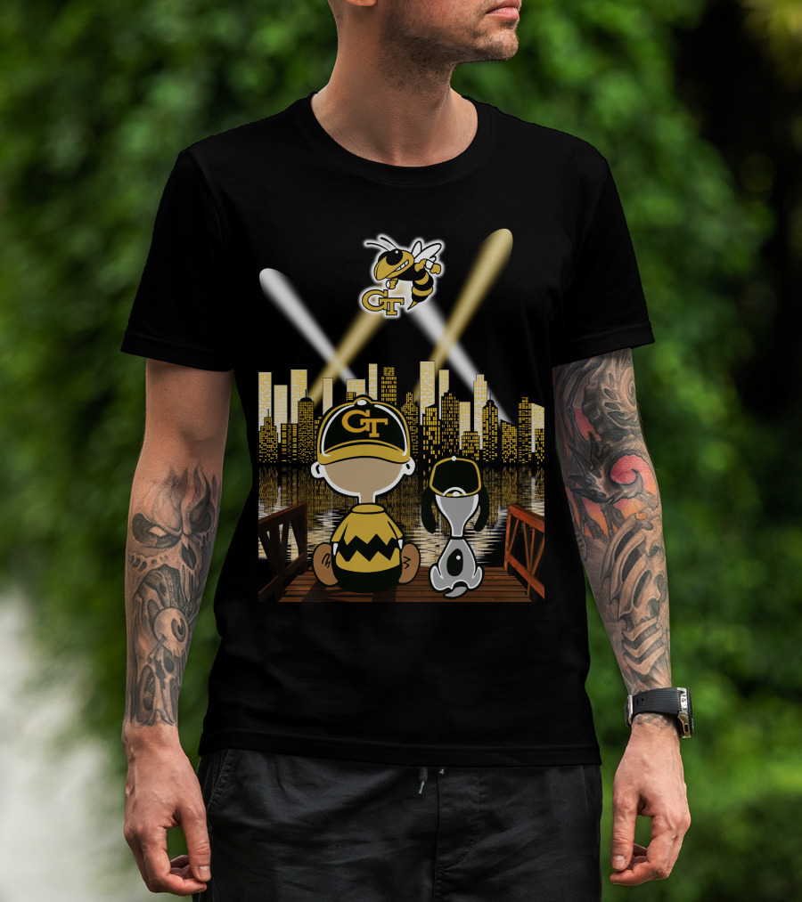 Georgia Tech Yellow Jackets City Skyline Night Reflections T-Shirt
