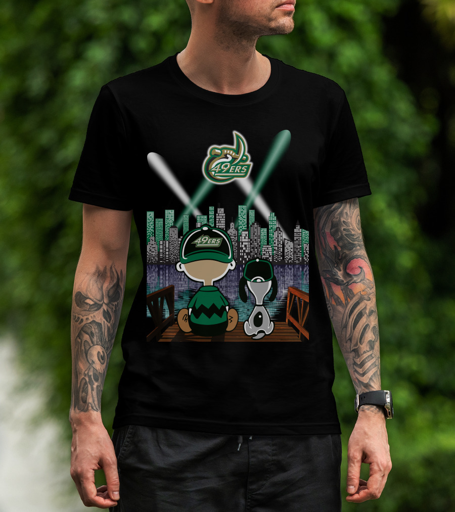 Charlotte 49ers City By Night Lights With Skyline And Characters T-Shirt