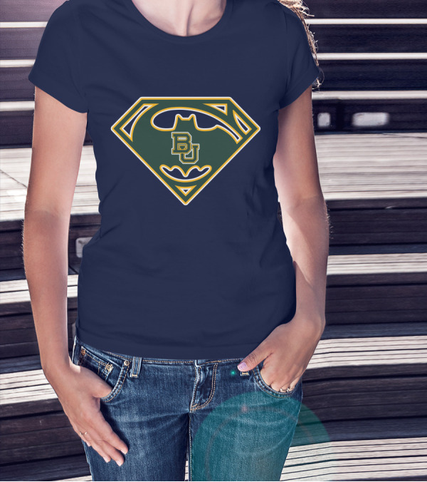 Batman Superman Logo With Bu Baylor Bears T-Shirt