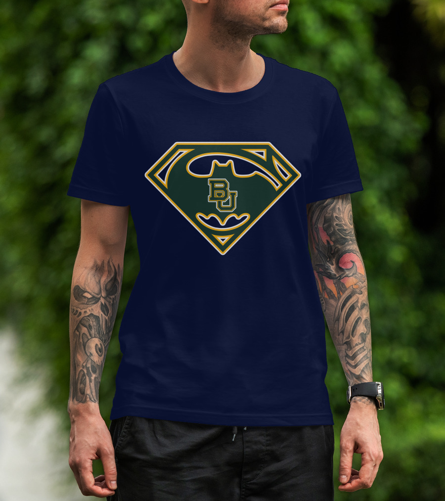 Batman Superman Logo With Bu Baylor Bears T-Shirt
