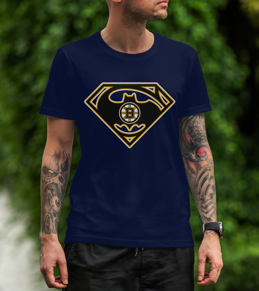 Boston Bruins Batman Superman Logo Fusion 157 T-Shirt