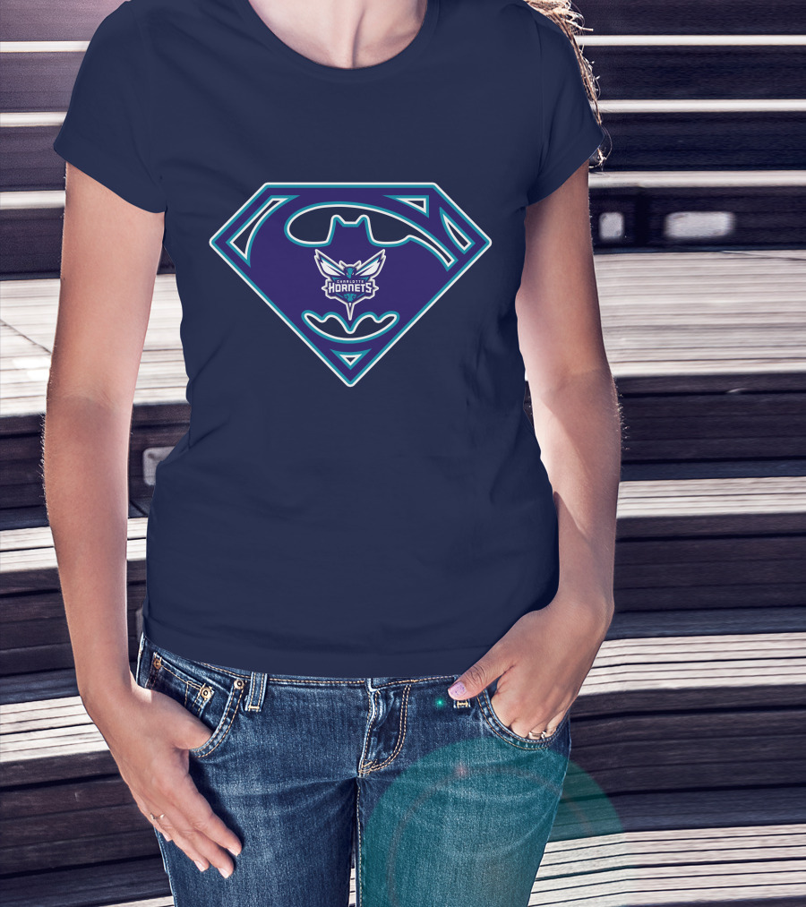 Charlotte Hornets Superman Batman Logo Fusion T-Shirt