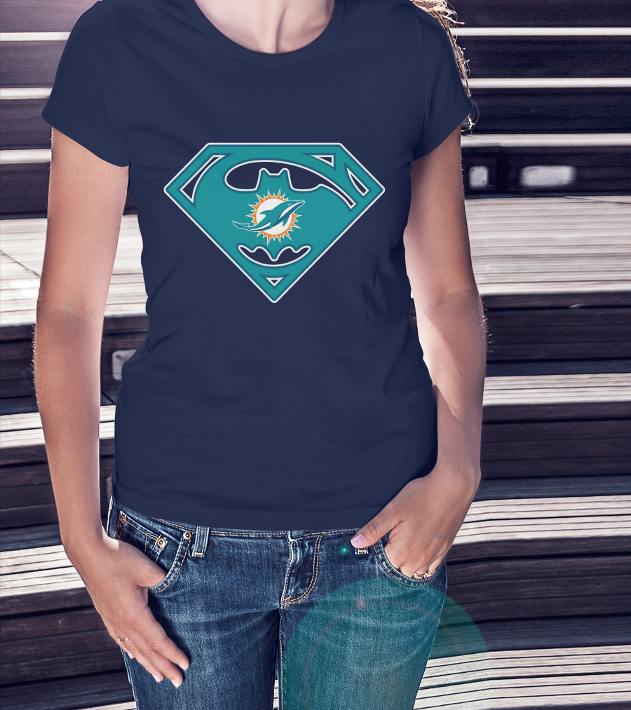 Miami Dolphins Superman Batman Logo Mashup T-Shirt