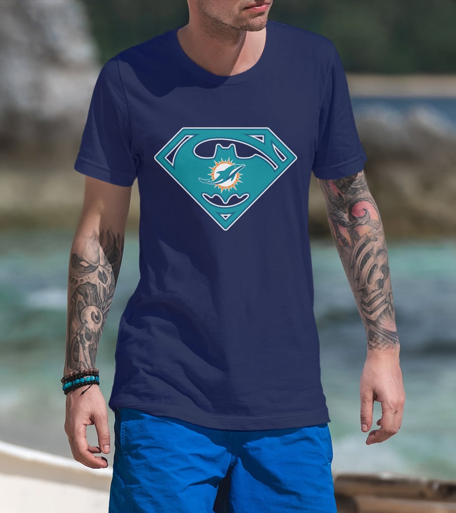 Miami Dolphins Superman Batman Logo Mashup T-Shirt
