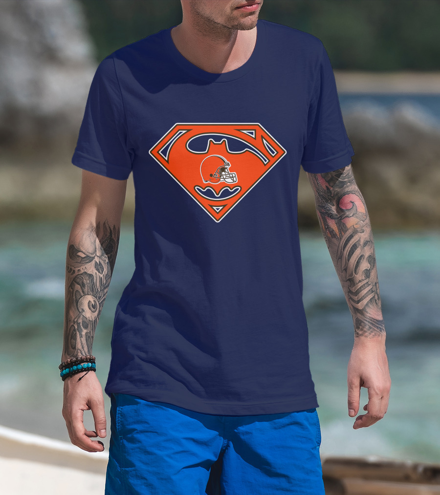 Cleveland Browns Superman Batman Logo Nfl Fan Helmet T-Shirt
