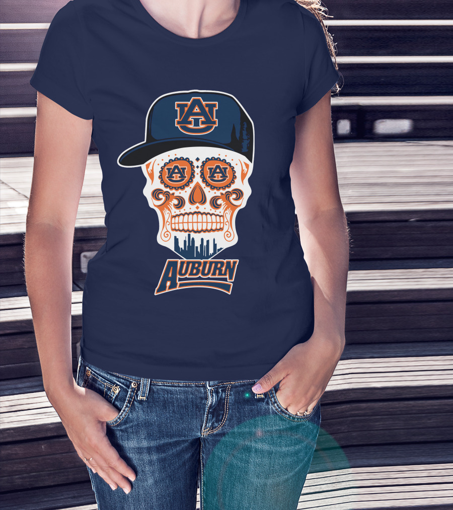 Auburn Tigers Skull With Au Logo And Cap T-Shirt