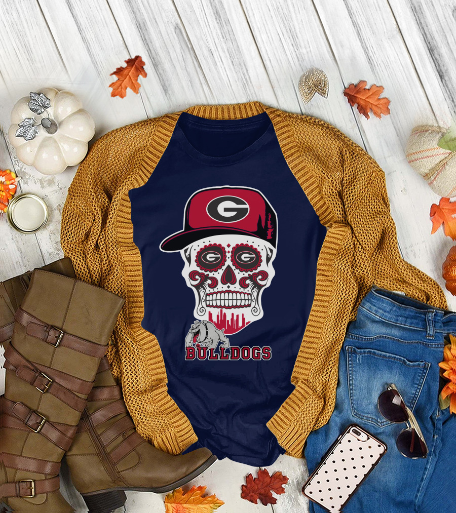 Georgia Bulldogs Skull Hat Design Funny T-Shirt
