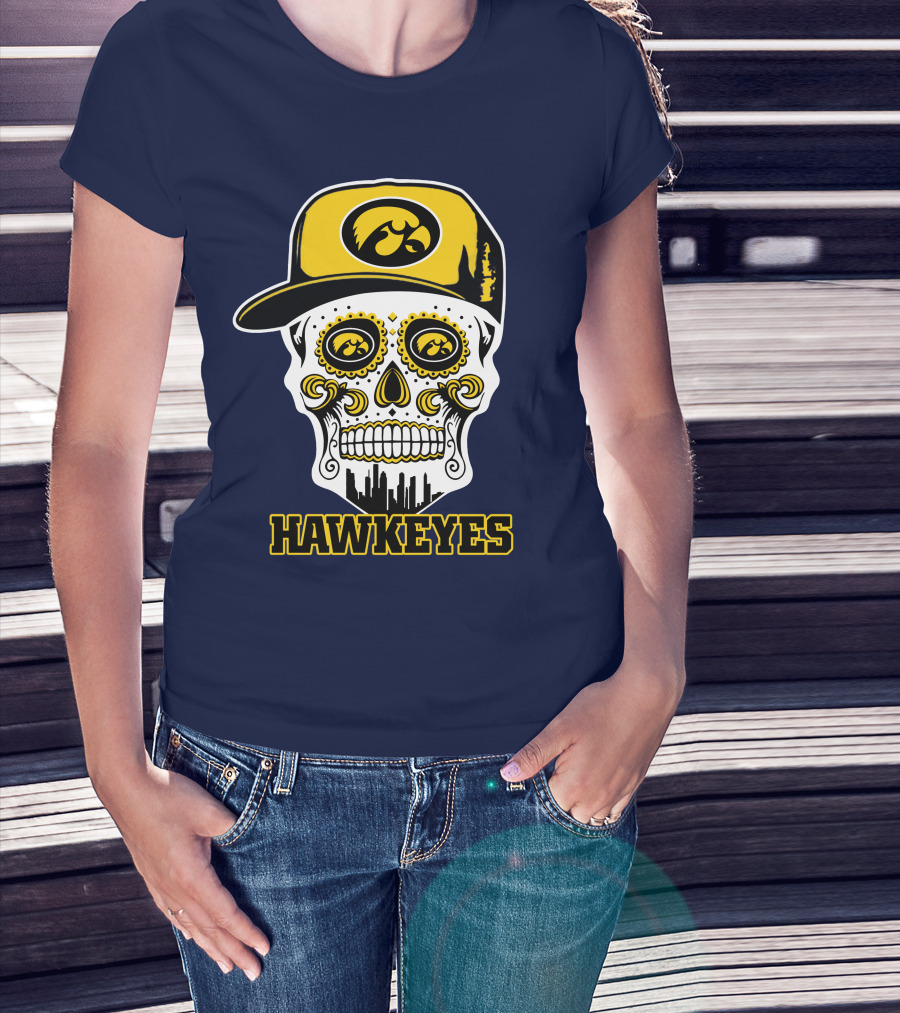 Iowa Hawkeyes Skull Cap Yellow Eyes T-Shirt