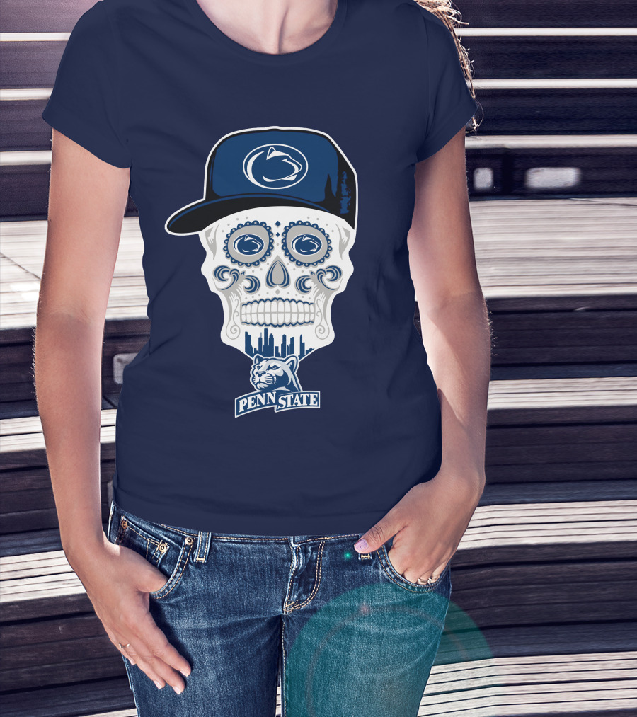Penn State Nittany Lions Skull With Hat And City Silhouette T-Shirt