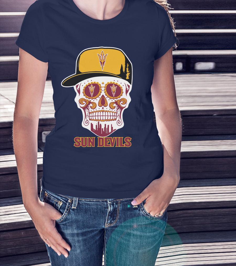 Sun Devils Sugar Skull With Arizona State Emblem Baseball Cap T-Shirt
