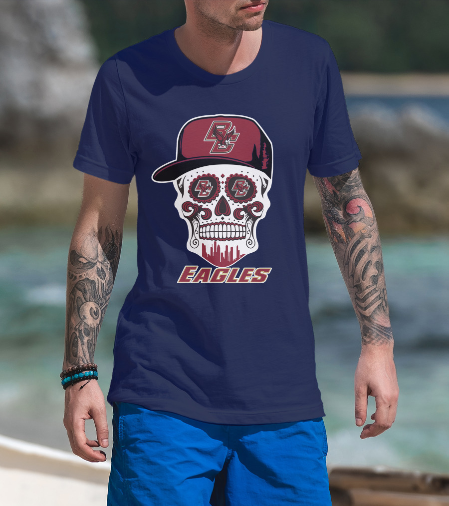 Bc Eagles Skull Emblem With Cap T-Shirt