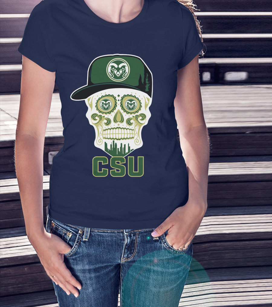 Csu Rams Sugar Skull With Cap T-Shirt
