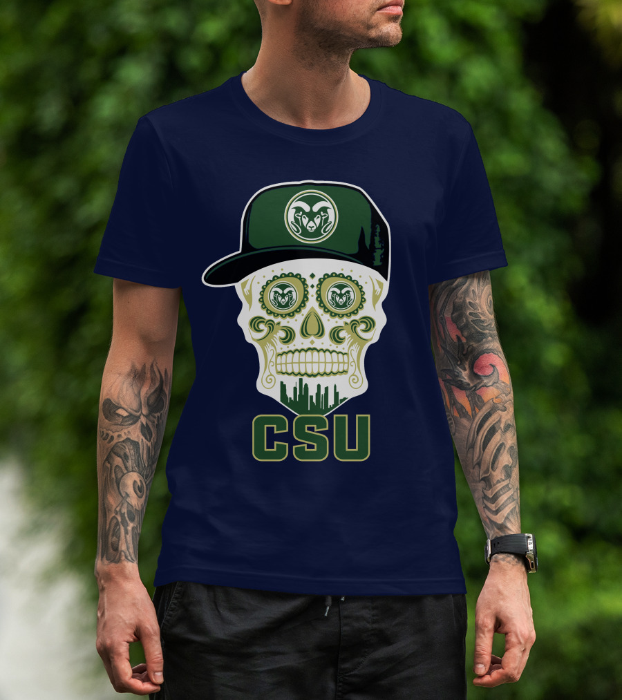 Csu Rams Sugar Skull With Cap T-Shirt