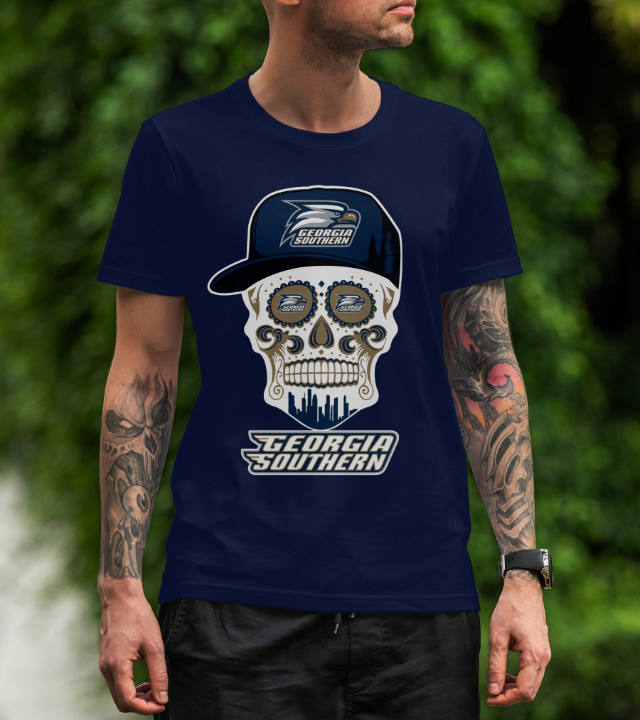 Georgia Southern Eagles Skull With Cap And Logo Elements T-Shirt