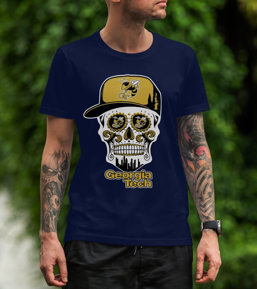 Georgia Tech Yellow Jackets Skull With Cap T-Shirt