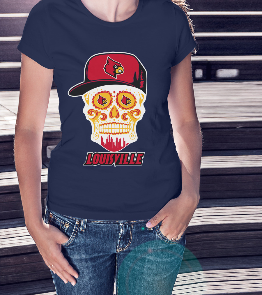 Louisville Cardinals Sugar Skull Cap T-Shirt