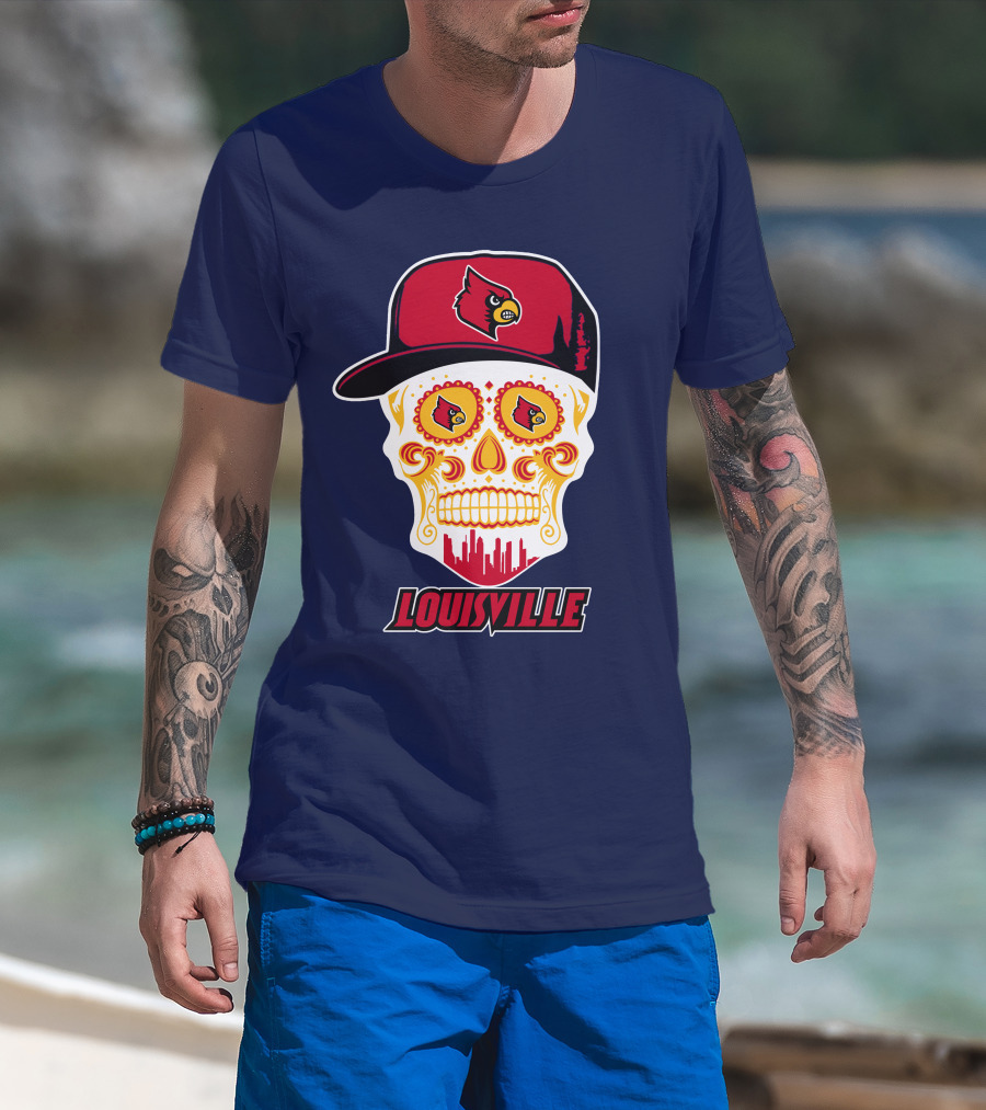 Louisville Cardinals Sugar Skull Cap T-Shirt