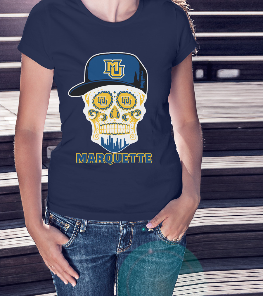 Marquette Golden Eagles Sugar Skull Mu Cap T-Shirt