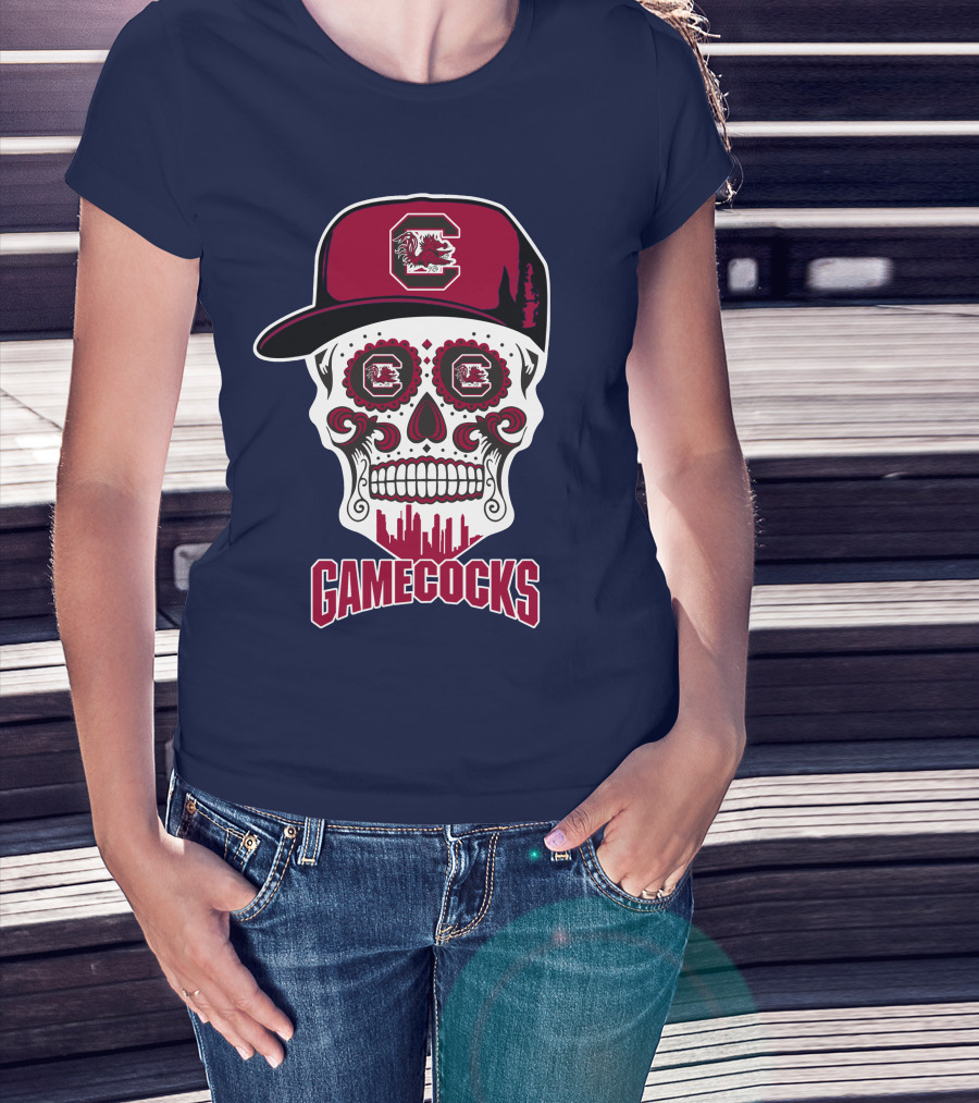 South Carolina Gamecocks Skull Design With Hat And Icons T-Shirt
