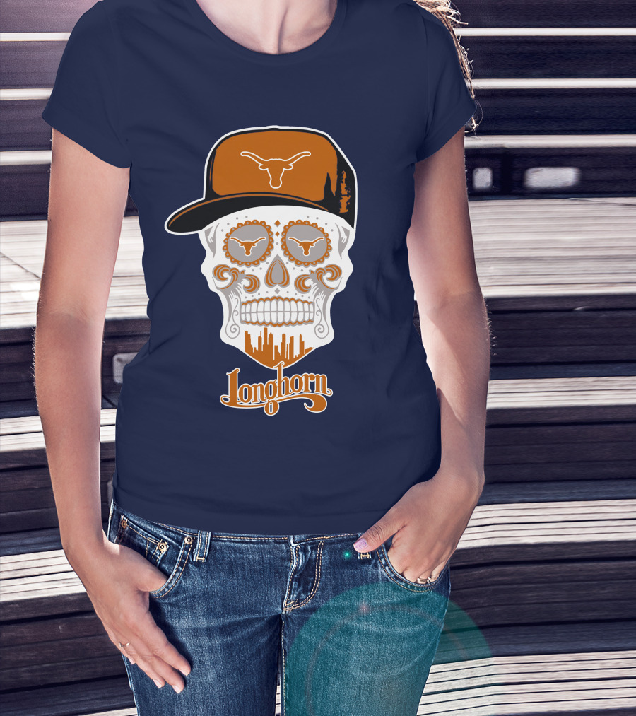 Longhorns Skull With Texas Longhorns Cap And Austin Skyline T-Shirt