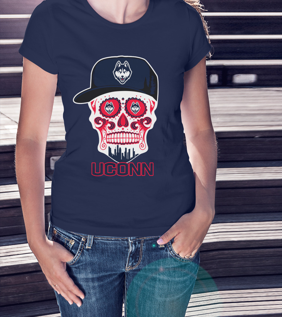 Uconn Huskies Sugar Skull With Hat T-Shirt