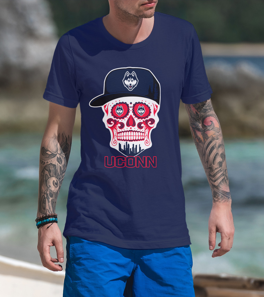 Uconn Huskies Sugar Skull With Hat T-Shirt