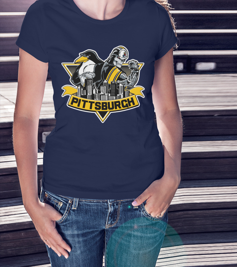 Pittsburgh Steelers Penguins Fusion Skyline T-Shirt