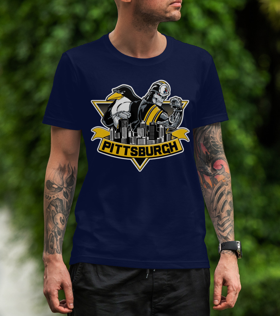 Pittsburgh Steelers Penguins Fusion Skyline T-Shirt