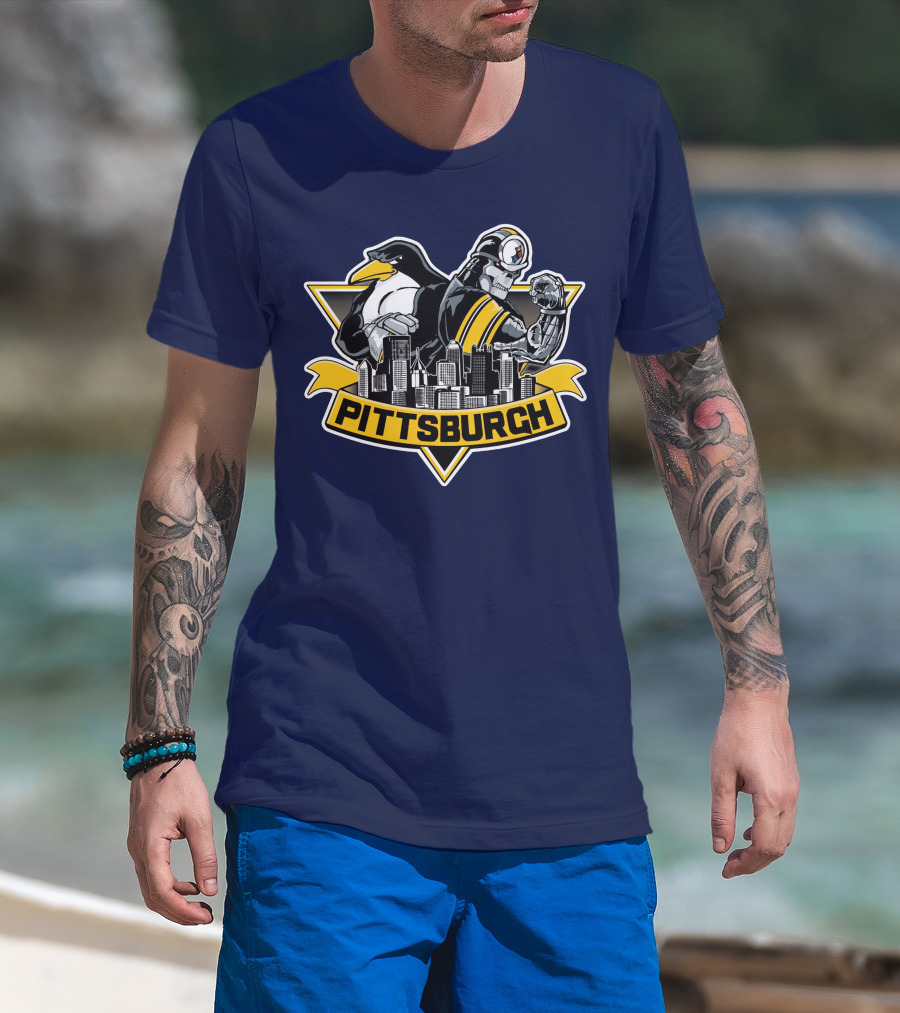Pittsburgh Steelers Penguins Fusion Skyline T-Shirt
