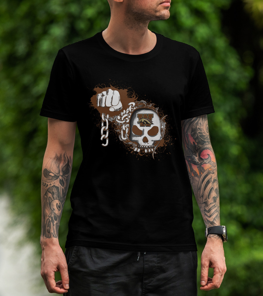 Western Michigan Broncos Skull And Chains Fist T-Shirt