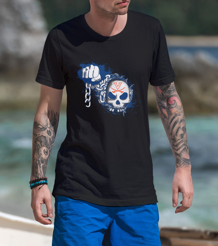 Virginia Cavaliers Skull And Chains Fist T-Shirt