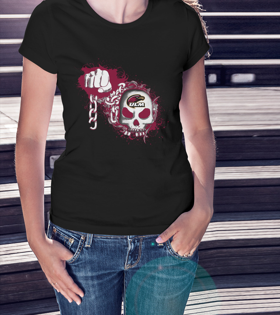 Ul Monroe Warhawks Ulm Skull Chains Fist T-Shirt