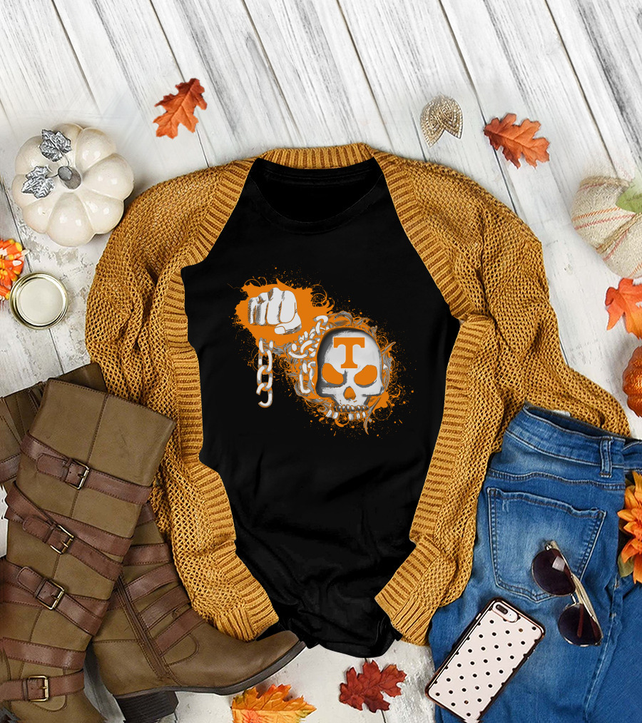 Tennessee Volunteers Skull T Logo Chain Fist Orange Splatter T-Shirt