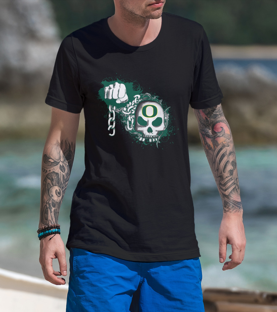 Oregon Ducks Skull And Chains Fist T-Shirt