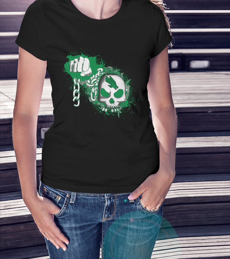 North Texas Mean Green Skull Fist And Chains T-Shirt