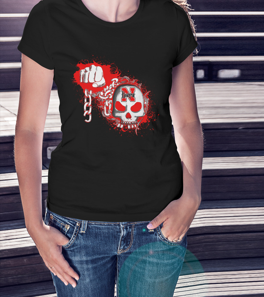 Nebraska Cornhuskers Skull With Chains And Fist T-Shirt