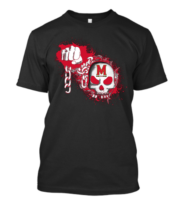 Maryland Terrapins Skull Emblem With Chains And Fist T-Shirt