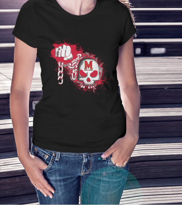 Maryland Terrapins Skull Emblem With Chains And Fist T-Shirt