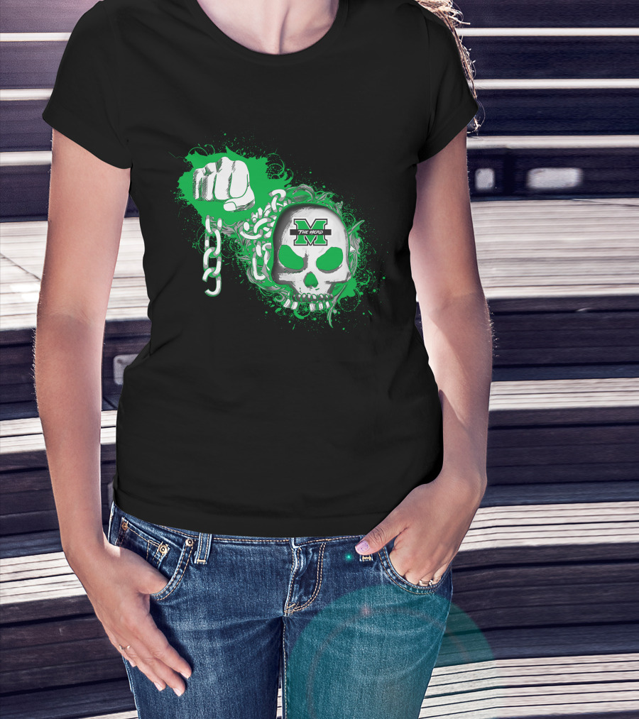 Marshall Thundering Herd Skull And Fist With Chains T-Shirt