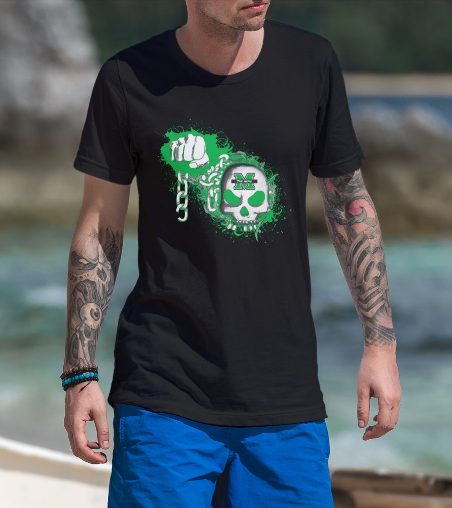 Marshall Thundering Herd Skull And Fist With Chains T-Shirt